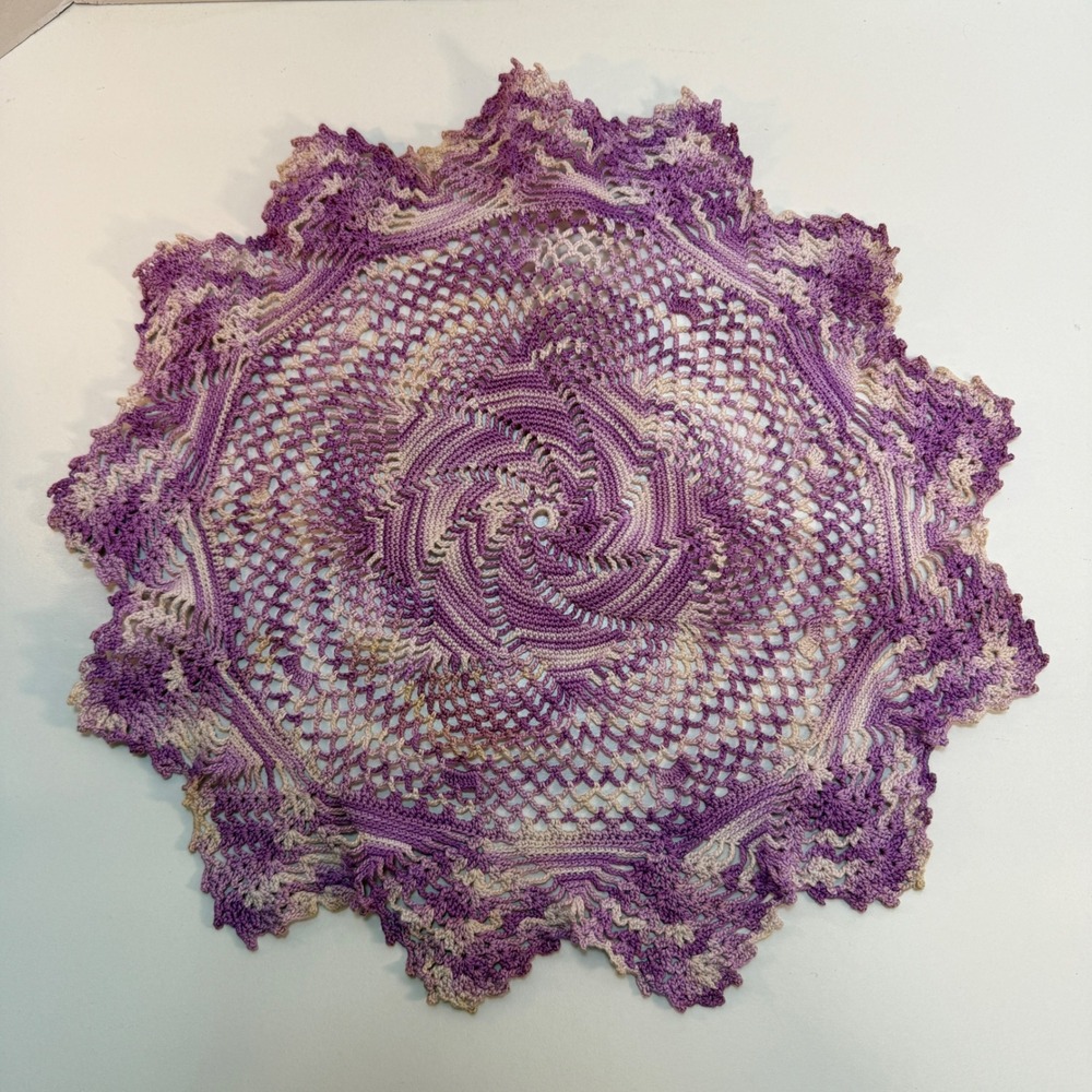 Handmade Purple Lace Doily Round Tabletop Decor 14 Inch Vintage READ